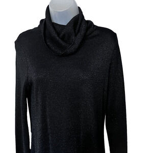 Roncelli Maxi Dress SZ L Black Metallic Sultry Goth Minimalist Party Cowl VTG